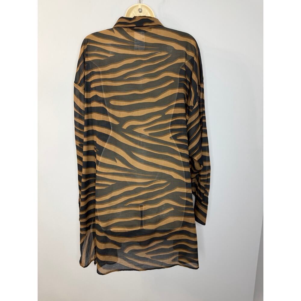 Marina Renaldi Sheer Oversized Zebra Print button-down Shirt Tunic Cotton Sz 18 - Picture 6 of 11
